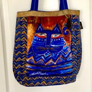 Laurel Burch Blue Azul Cat Tote Shoulder bag Purse Vintage